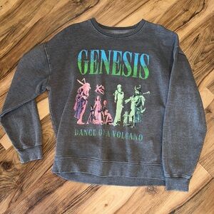 Genesis Band Distressed Graphic Fleece-Lined Pullover – Large – Gray 🎸